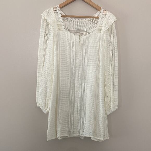 Sezane Diana Crochet Lace Long Sleeve Ruffle Mini Dress Ecru Cream Size 4 - Picture 8 of 16